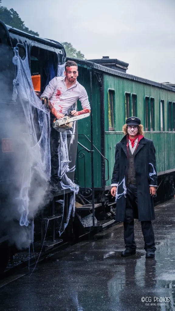 Team of the “Ghost Train” of the Ardèche train, in winter, for the Halloween time