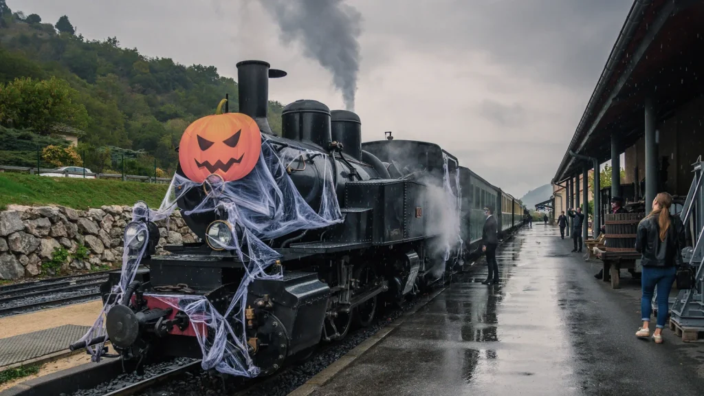"Train Fantôme" du Train de l'Ardèche, en hiver, pour la période de halloween