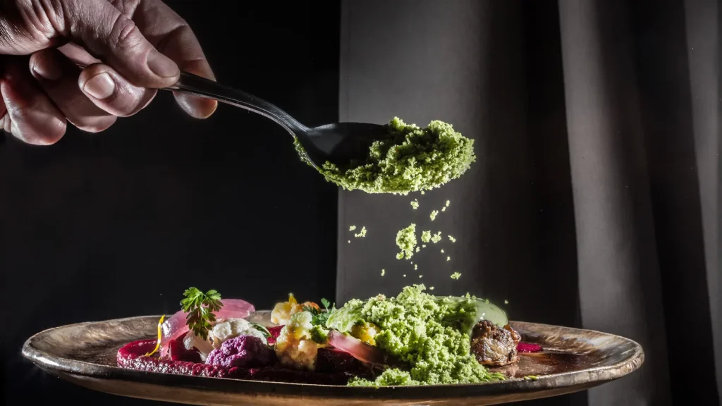Dish from the restaurant "La Boria", holder of the Michelin green star