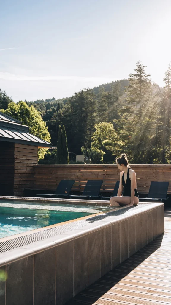 Femme se détendant au Spa séquoïa Redwood des thermes de Vals