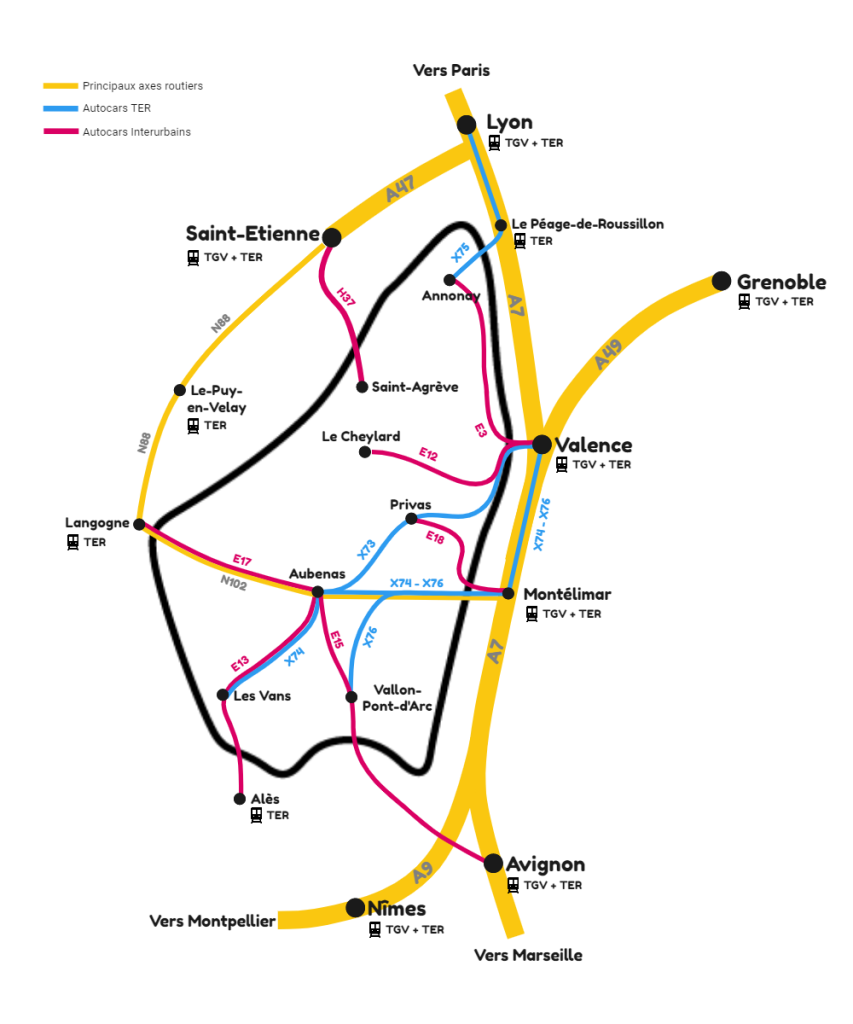 Carte pour venir en Ardèche