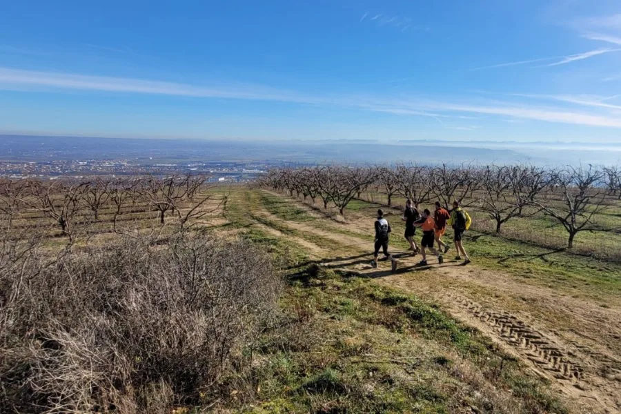 Personnes courant face à un panorama