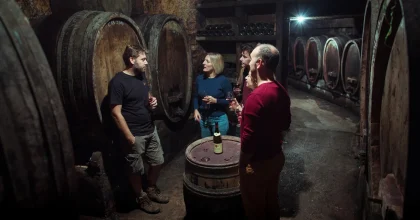 Wine tasting in a cellar