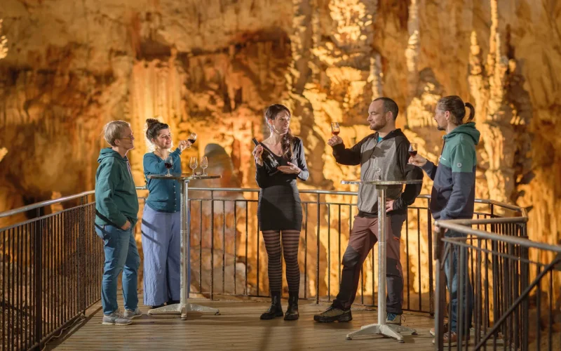 Dégustation de vin souterraine, au Grand Site de l'Aven d'Orgnac